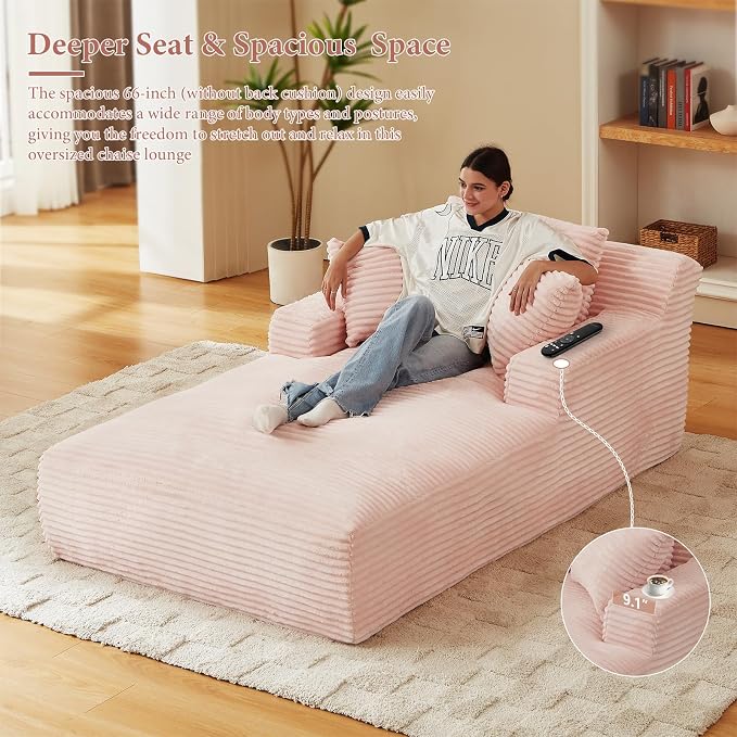 78.7" Chaise Lounge Chair Indoor, Oversized Boneless Couch Comfy Upholstered - Image 5