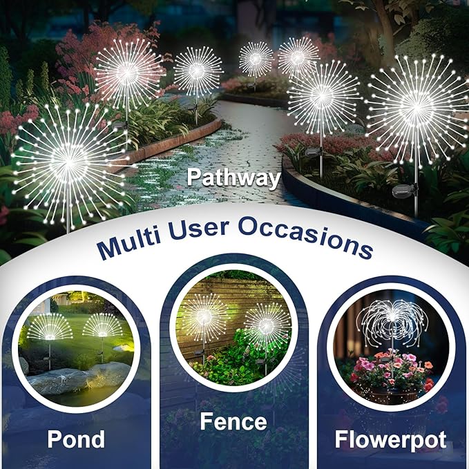 Solar Garden Lights Outdoor, 6 Pack 120 LED Twinkling Firework Lights Decorative - Image 5