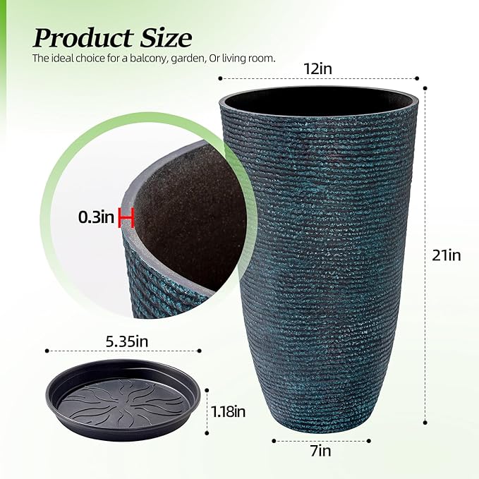 QCQHDU Set of 2 Large Tall Blue Planters - Image 5