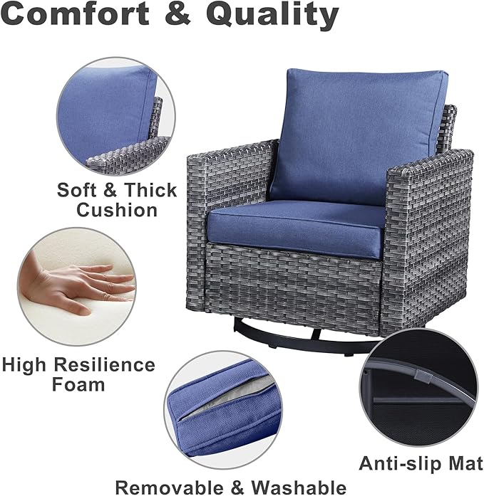 Belord 6 Piece Outdoor Furniture Patio Wicker Sofa Set, Oversize Outdoor Swivel - Image 7