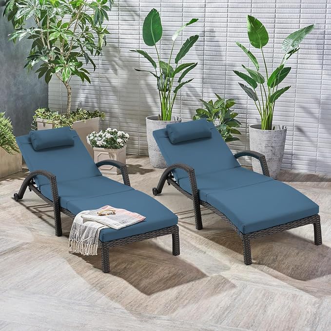 HOMREST Chaise Lounge Chairs Set of 6, PE Rattan Wicker Patio Lounge Chair - Image 2