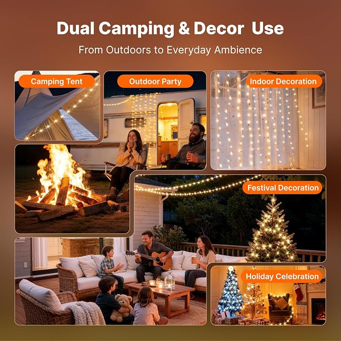 OGERY Solar Camping String Lights, 5400mAh/ 49.2FT/ 11 Modes Rechargeable - Image 7