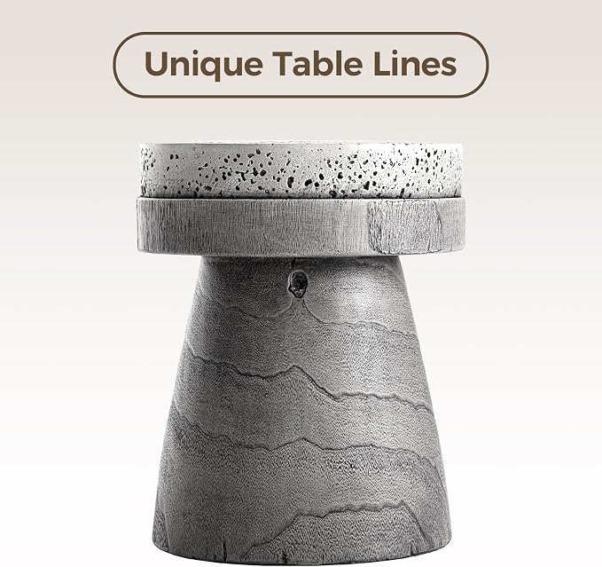 COSIEST Outdoor Side Table w Spotted Tabletop, Concrete Side Table, Round Patio - Image 7