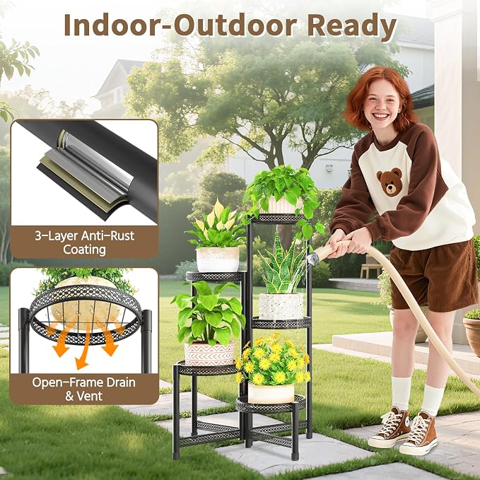 LASZOLA 5 Tiered Folding Tall Plant Stand Indoor Outdoor - Image 2