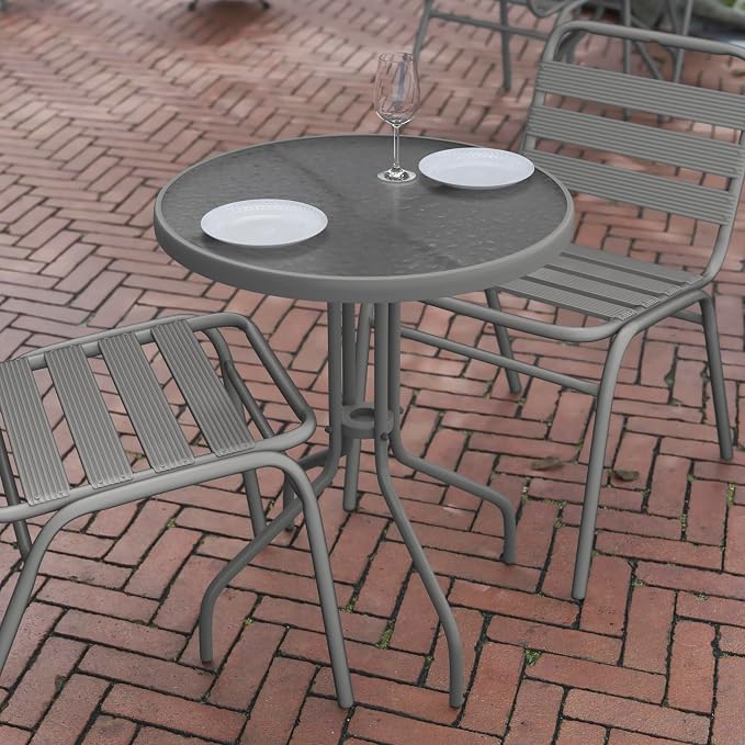 Flash Furniture Bellamy 23.75'' Round Tempered Glass Metal Table - Image 5