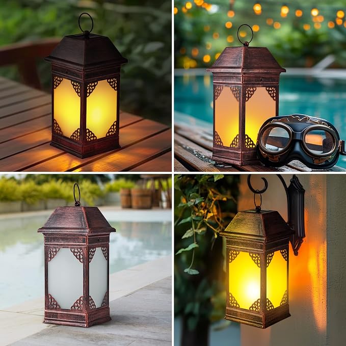 15.5" Solar Lanterns Outdoor Waterproof, Glass Flickering Flame Solar Lantern - Image 7
