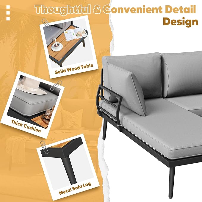 Greesum Outdoor Sectional Sofa Set L-Shaped Metal Patio Furniture - Image 5