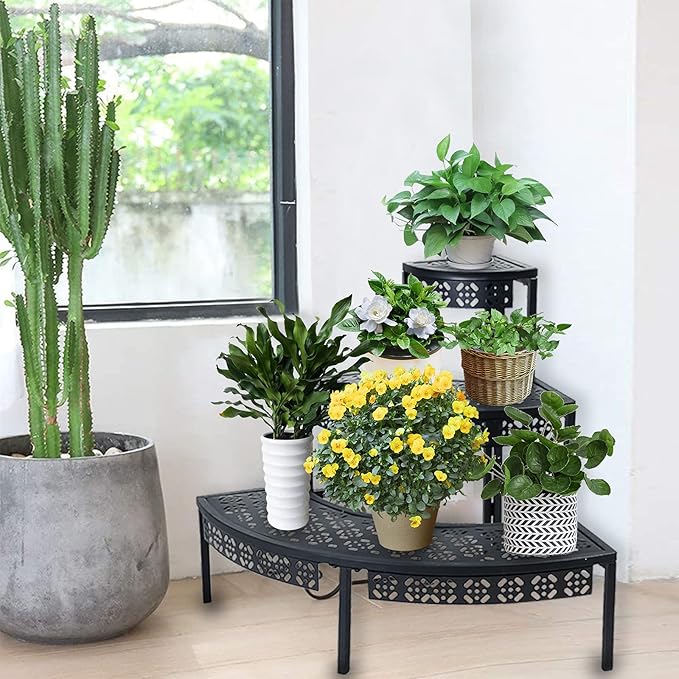3 Tier Plant Stand Semi-Circular Flower Pot Organizer Rack Quarter Round Plant - Image 3