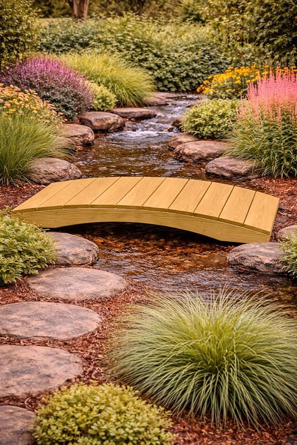 4 FT Oak Amish Made Pinewood Heavy Duty Garden Bridge - Image 4