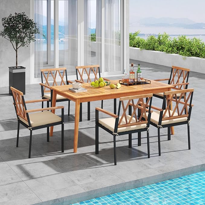 Tangkula 7 Piece Wood Outdoor Dining Set - Image 2