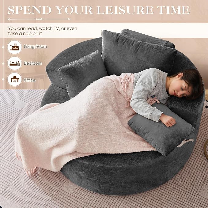 Antetek Oversized Round Chaise Longue Chair Indoor, Modern 55-inch Upholstered - Image 3