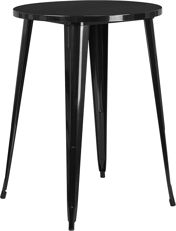 EMMA + OLIVER Commercial Grade 30" Round Black Metal Indoor-Outdoor Bar Height by EMMAOLIVER