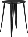 EMMA + OLIVER Commercial Grade 30" Round Black Metal Indoor-Outdoor Bar Height by EMMAOLIVER