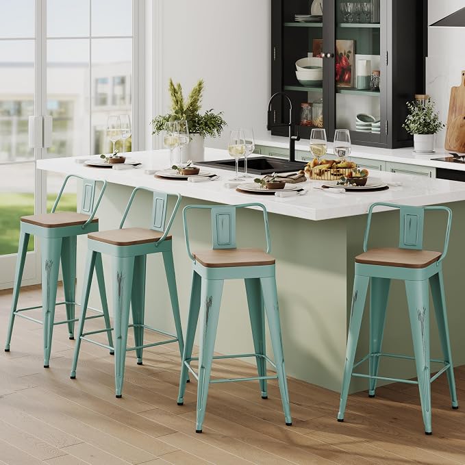 Andeworld Bar Stools Set of 4 Bar Height Stools Industrial Metal Barstools - Image 3