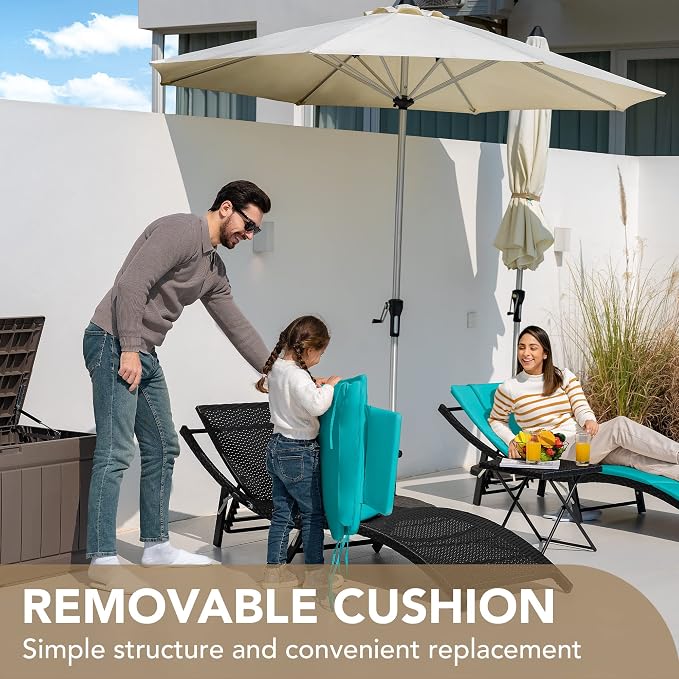 Devoko Patio Chaise Lounge Sets Outdoor Rattan Adjustable Back 3 Pieces - Image 7