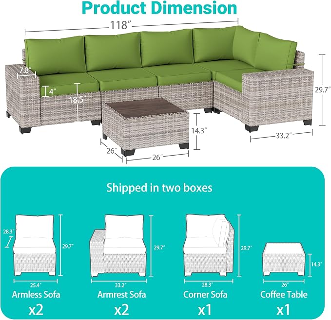 6-Piece Outdoor Patio Furniture Set Wicker Sectional Sofa Set, Patio - Image 6