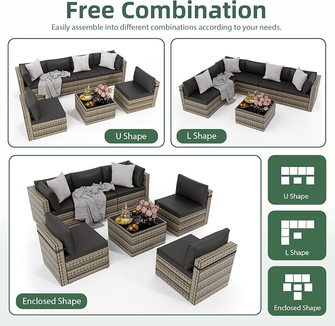 7-Piece Outdoor Sectional Sofa Set, Weather-Resistant Patio Furniture Set - Image 4