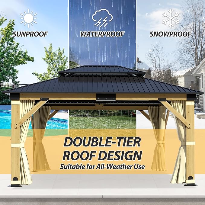 13'x15' Wood Gazebo, Outdoor Solid Wooden Gazebo - Image 6