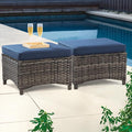 Outdoor Wicker Ottomans for Patio Set of 2 PE Wicker Steel Frame Outdoor by Meetleisure-LeisureLiving