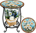 Outdoor Side Table Round Small Mosaic Patio Accent Indoor End Plant Coffee Tea by Cinnvoice
