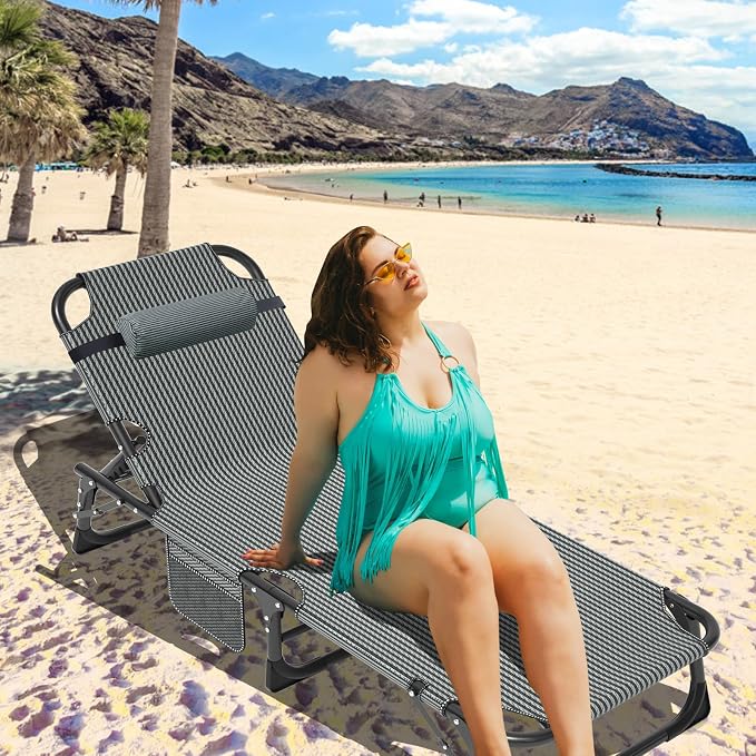 MOPHOTO Folding Chaise Lounge Chair 5-Position, Folding Cot, Heavy Duty Patio - Image 2