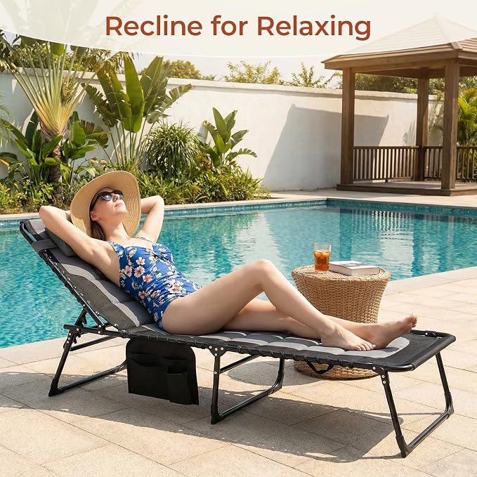 TLSUNNY Padded Folding Lounge Chair, Portable Reclining Chair - Image 2