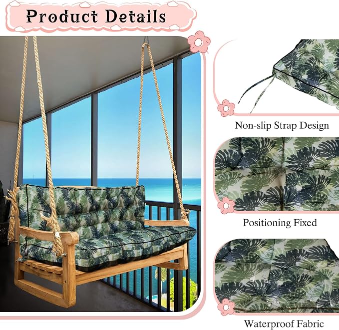 2-3 Seat Swing Replacement Cushion, Outdoor Bench Cushions - Image 2