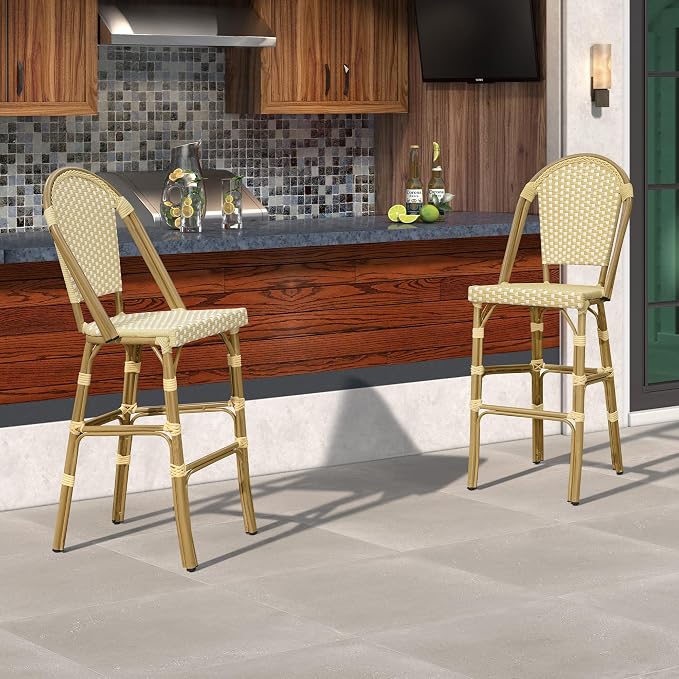 PURPLE LEAF French Counter Height Bar Stool Set of 4 25" Bamboo Print Finish - Image 2