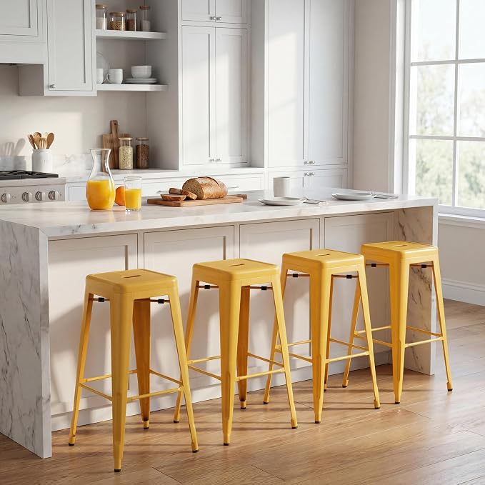 Shahoo 30 Inches Metal Bar Stools Counter Height Stackable Backless Stools - Image 2