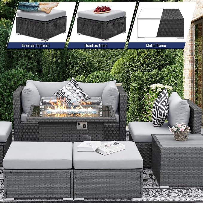 BULEXYARD 10 Piece High Back Wicker Patio Furniture Set - Image 7
