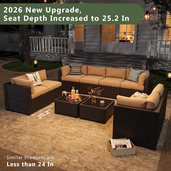Aoxun 10 Piece Patio Furniture Set Wicker Rattan Patio Sectional Sofa Set - Image 2