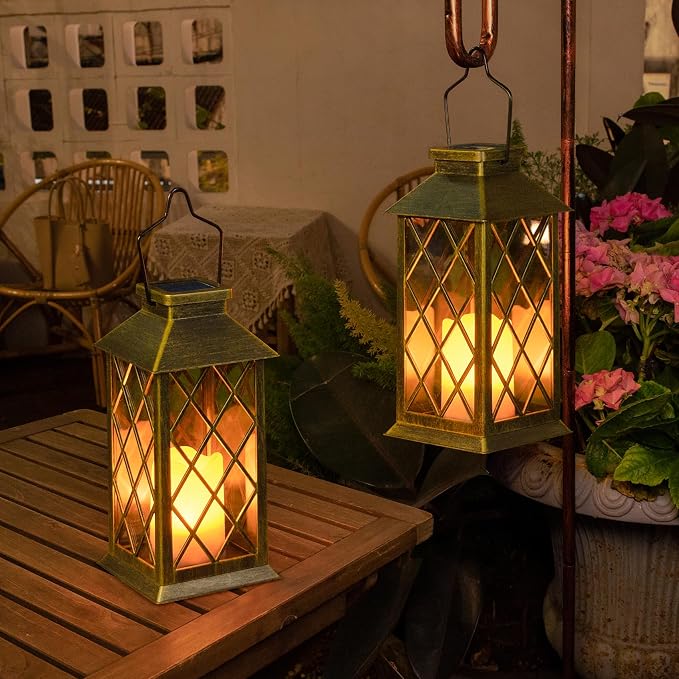 2Pack 10" Outdoor Solar Lanterns Waterproof Garden Patio Lantern Lights - Image 7