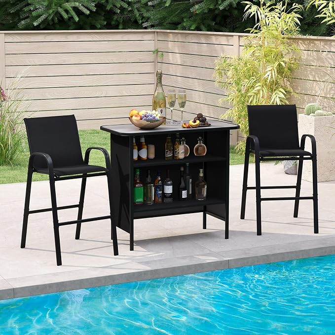Tangkula 3 Piece Outdoor Bar Set, Patio Bar Height Table & Armchairs - Image 9