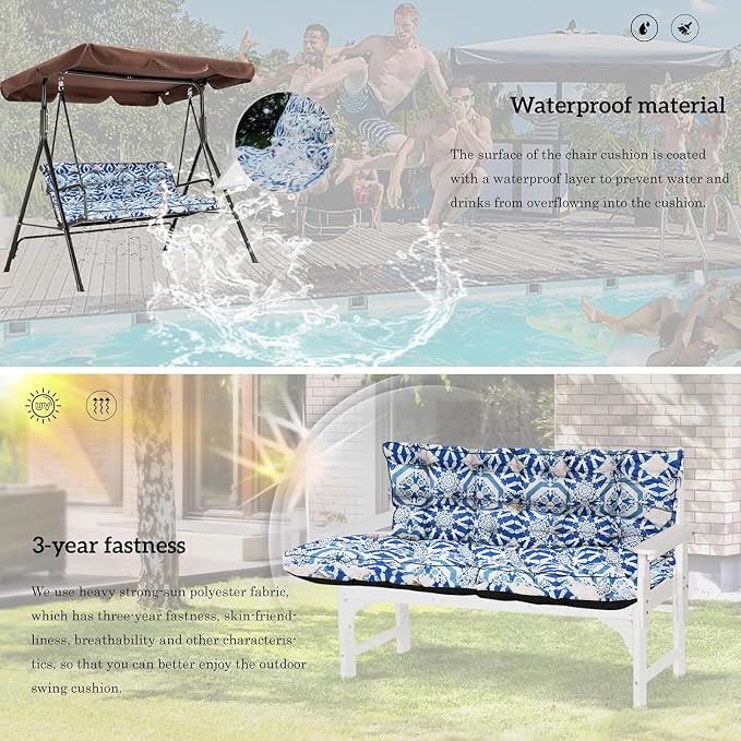 Outside Benches Cushion with Backrest, Thicken Waterproof Swing Cushions 2/3 - Image 6