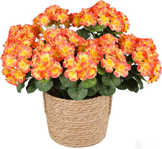 Artificial Fall Flowers for Outdoors, 6 Bundles Realistic Silk Fake Geraniums - Image 3