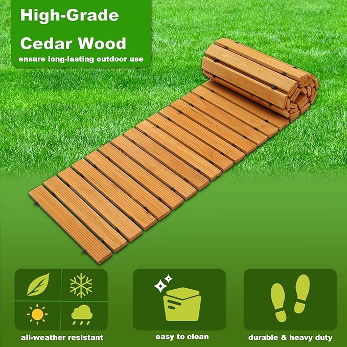 LINSHRY 6FT Wooden Garden Pathway, Outdoor Roll Out Decorative Garden Walkway - Image 5