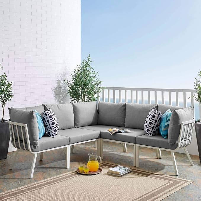 Modway Riverside Outdoor Patio Aluminum Sectional Set, 85. 5" L x 85. 5" W x by Modway
