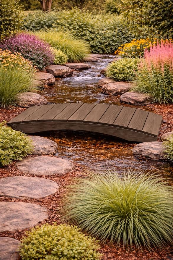 4 FT WALNUT Amish Made Pinewood Heavy Duty Garden Bridge - Image 4