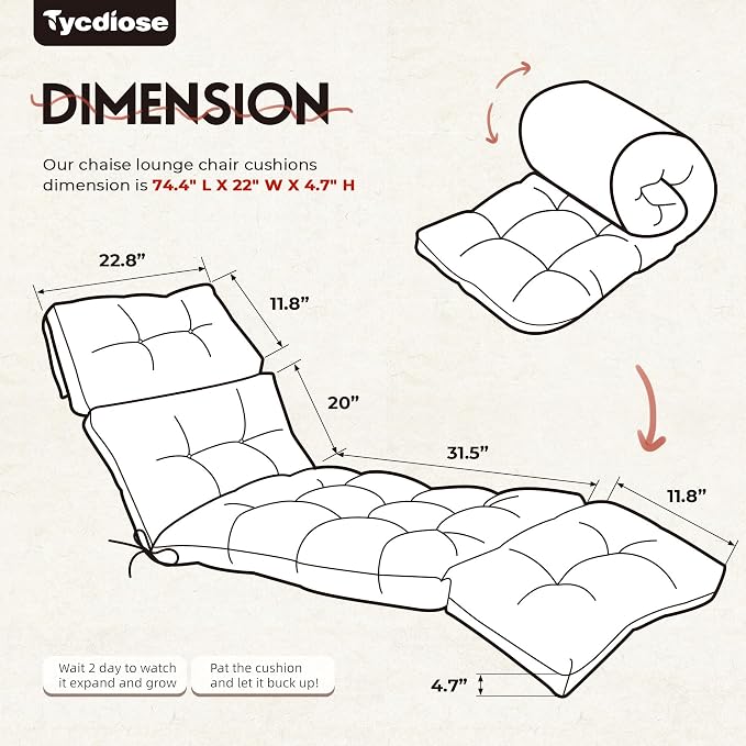 Outdoor Chaise Lounge Chair Cushion Replacement 74.4 x 22 x 4.7 Inches Memory - Image 3