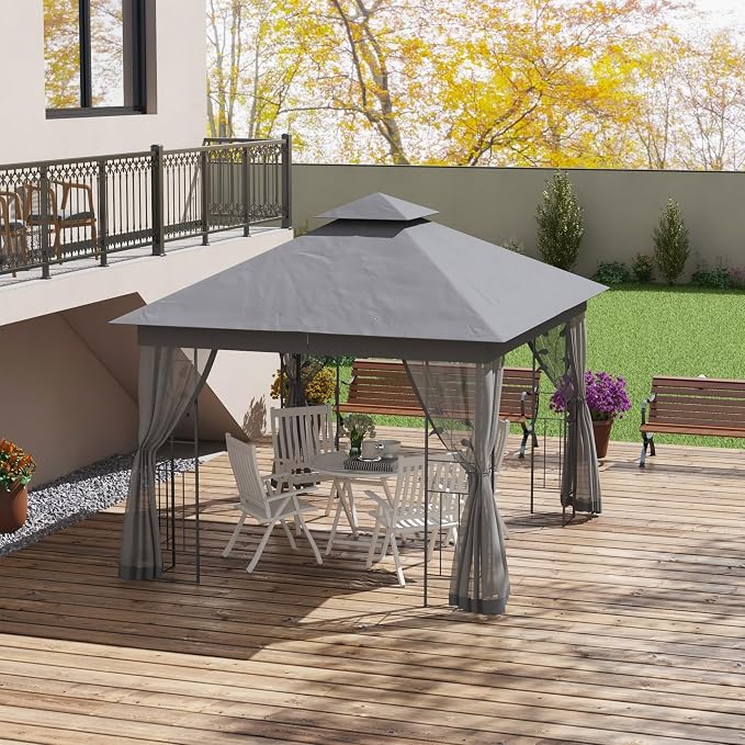 Outsunny 10' x 11.5' Metal Patio Gazebo, Double Roof Outdoor Gazebo Canopy - Image 2