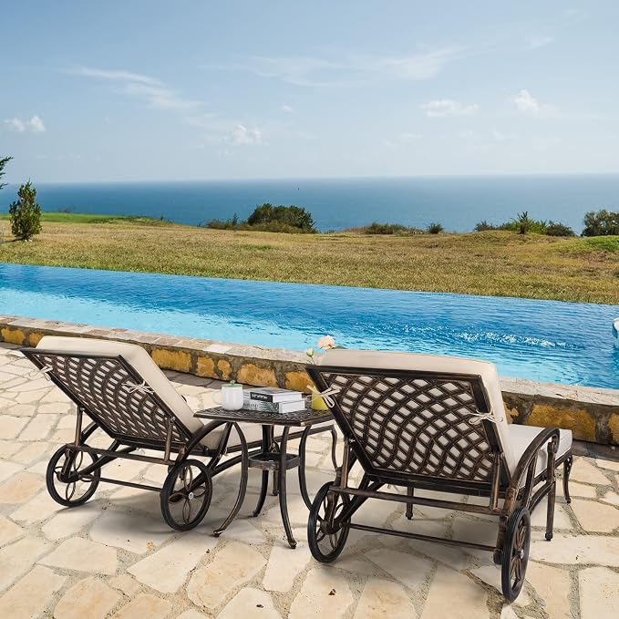 VINGLI Cast Aluminum Outdoor Chaise Lounge Chair - Image 8