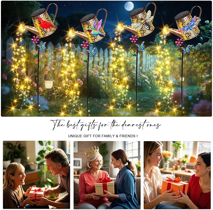 Solar Watering Can with Lights Outdoor Garden, 41in Large Hummingbird Garden - Image 5