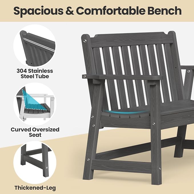 Ciokea 49" Heavy Duty Outdoor Bench Set of 2, HDPE Weatherproof Garden Bench - Image 4