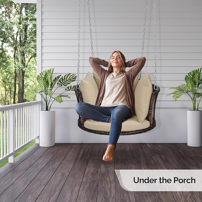 VINGLI 2.4 FT Patio Porch Swing, Round Rattan Porch Swing - Image 6