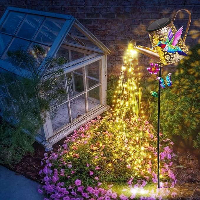 Solar Watering Can with Lights Outdoor Garden, 41in Large Hummingbird Garden - Image 9