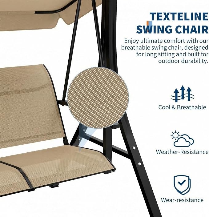 3-Seat Patio Swing Chair, Outdoor Porch Hanging Chairs - Image 5