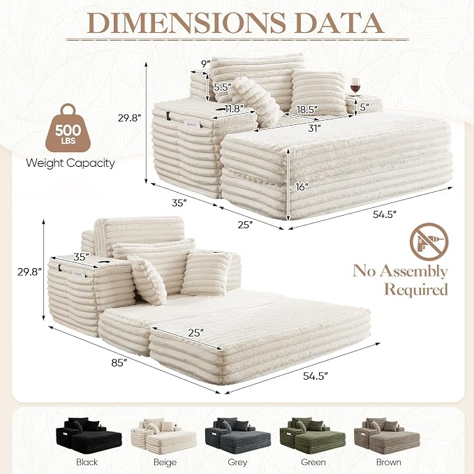5-In-1 Oversized Chaise Lounge Chair Indoor - Image 2