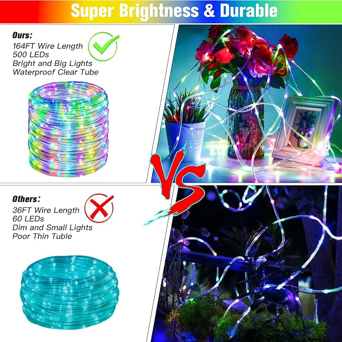 164Ft Rope Lights Outdoor, 500 LEDs 18 Colors Changing String Lights Plug in - Image 6