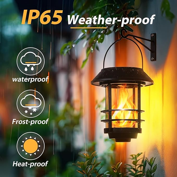 Otdair Solar Lanterns Outdoor Waterproof, 2 Pack Flickering Flames Wall Garden - Image 5