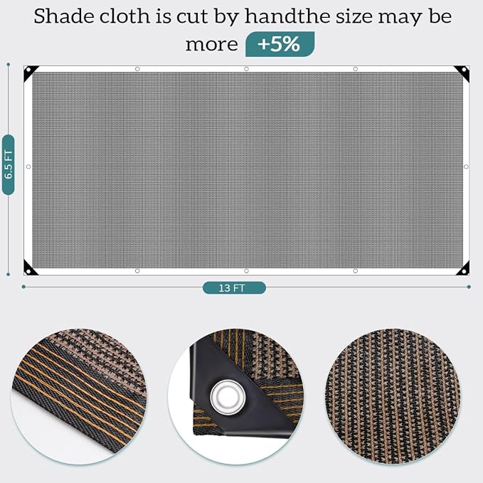 90% Coffee Shade Cloth, 6.5x13FT Resistant Garden Sun Shade Net, Durable Mesh - Image 2